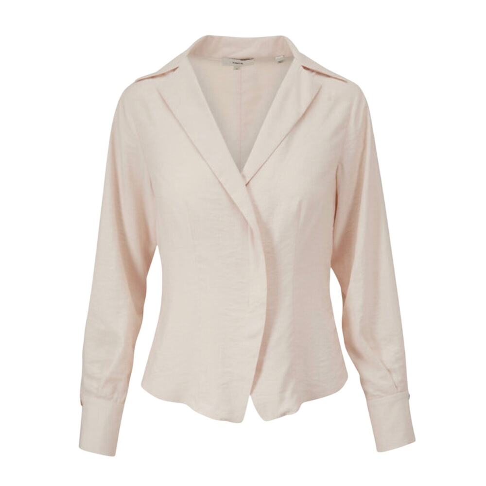 Vince Italian Fabric Wrap Blouse Womens M Blush Pink Long Sleeve Surplice Top